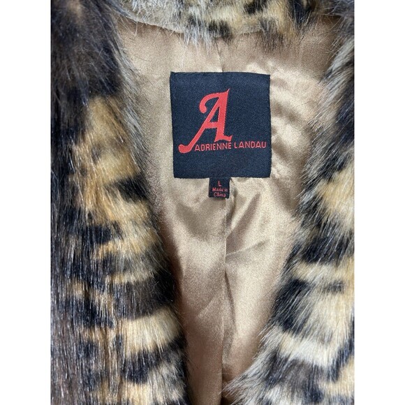 Adrienne Landau Faux Fur Animal Print Vest Sleeveless Collared Mob Wife Sz L - Picture 8 of 9